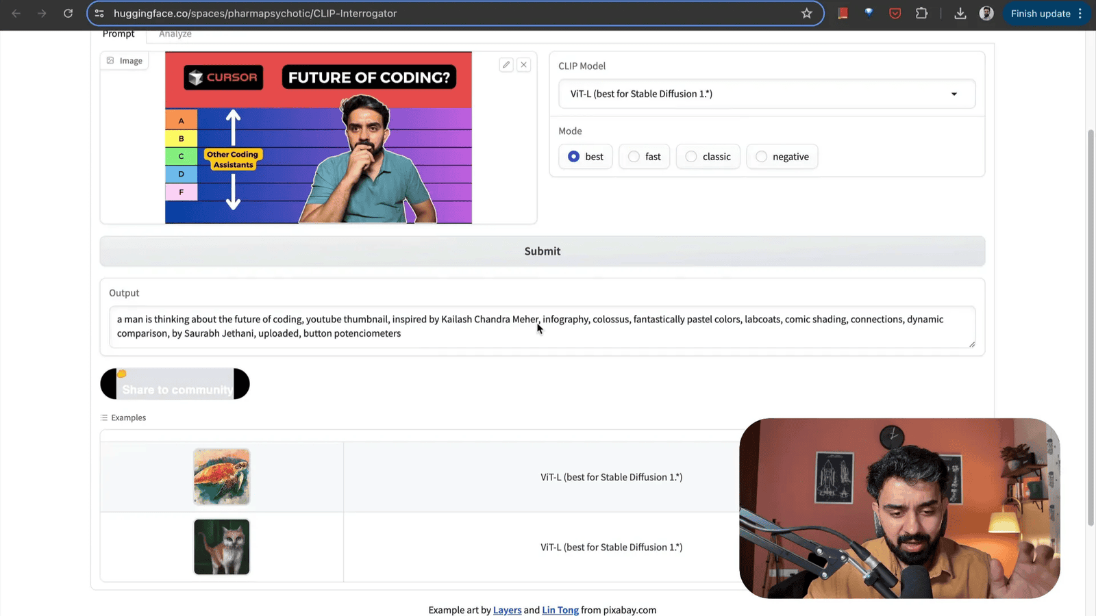 CLIP Interrogator generating prompts for image creation