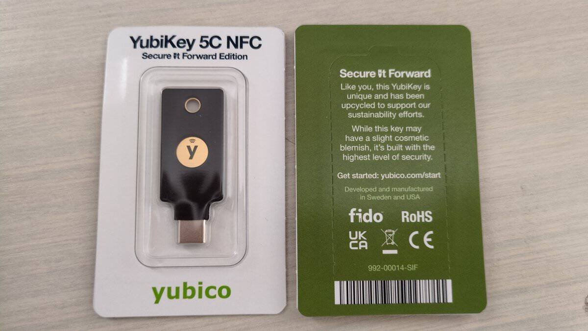 YubiKey 5C NFC keys in official Secure It Forward packaging
