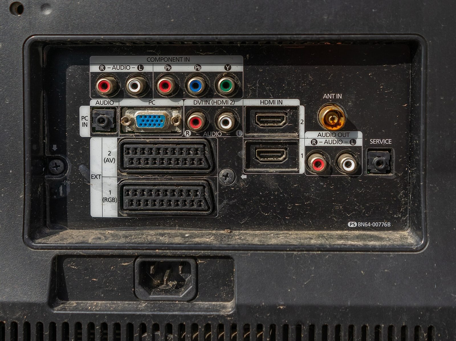 Rear input ports including HDMI on a television