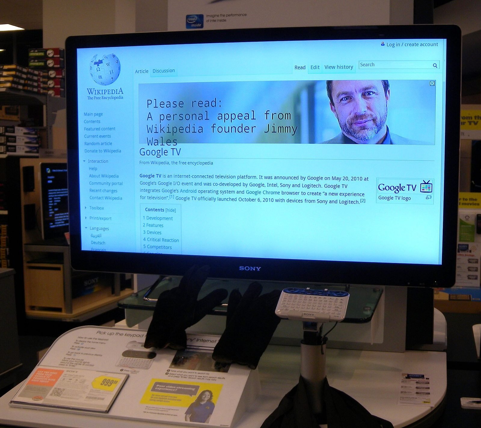 Sony internet TV on display at a Best Buy store
