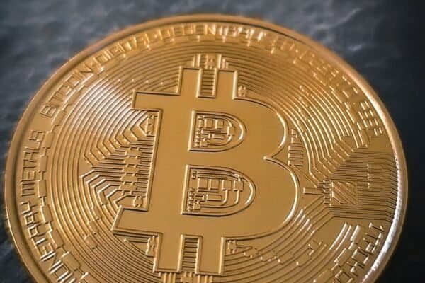 Close-up of a Bitcoin coin